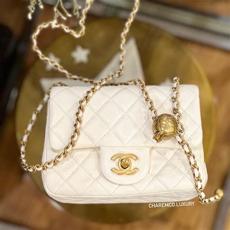 chanel mini flap bag white gold